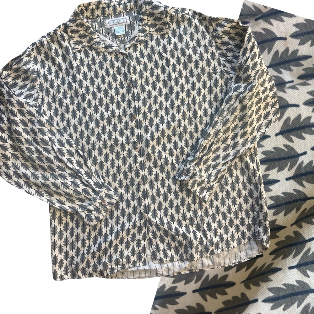 Y2K Autumn Leaf Print Button Down - Cotton- Large